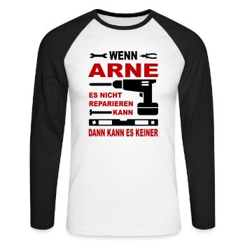 Name Geschenk Namenstag ARNE - Unisex Baseballshirt langarm - Weiß/Schwarz - Vorne - Nik (191cm)