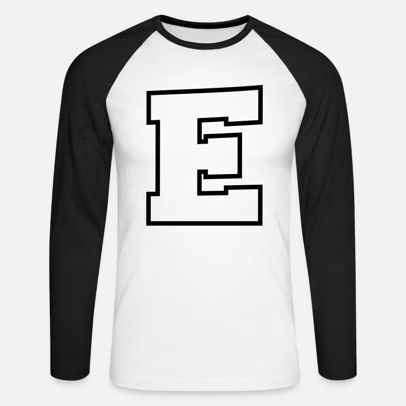 buchstabe E - Unisex Baseballshirt langarm - Weiß/Schwarz