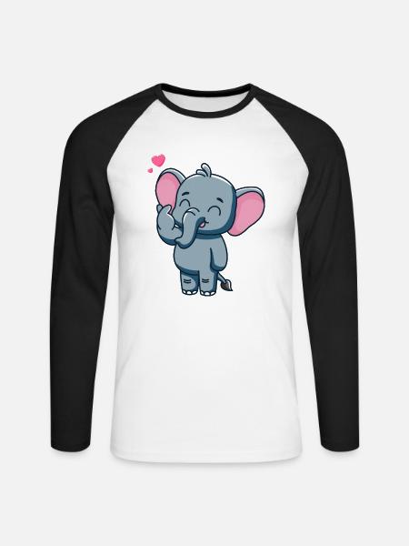 Cute baby elephant with heart - Unisex Long Sleeve Baseball T-Shirt - white/black