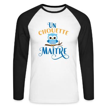 Un chouette maître cadeau fin d'année maître - T-shirt baseball manches longues Homme - blanc/noir - Devant - Nik (191cm)
