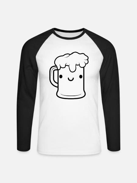 Süßes Bier Gesicht Maßkrug - Unisex Baseballshirt langarm - Weiß/Schwarz