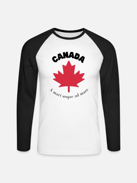 KANADA mit Ahornblatt und Motto - Unisex Baseballshirt langarm - Weiß/Schwarz