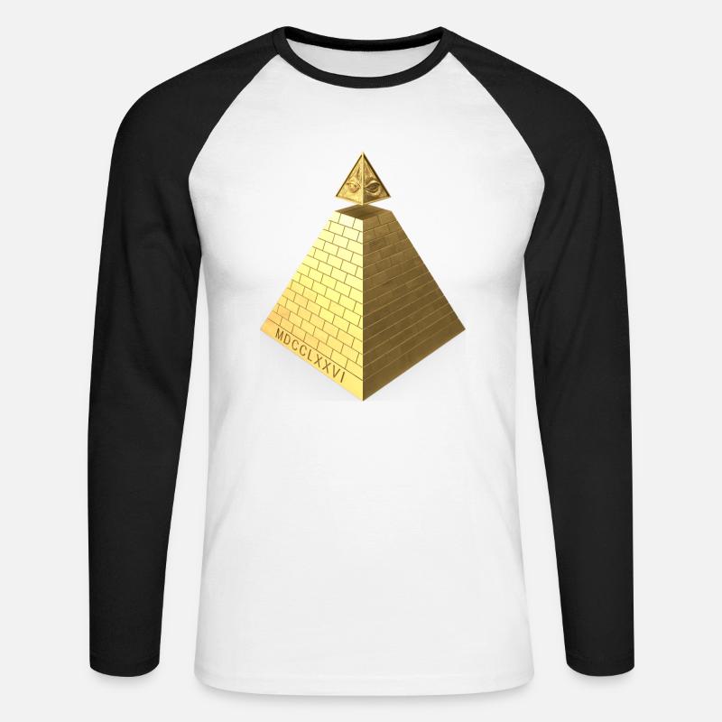 Illuminati Pyramid Gold 3D - Unisex Baseballshirt langarm - Weiß/Schwarz