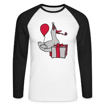 Fête d’anniversaire Célébrer l’oie - T-shirt baseball manches longues Homme - blanc/noir - Devant - Nik (191cm)