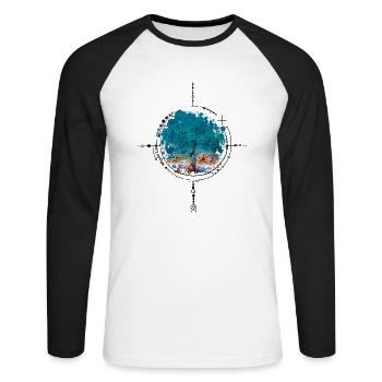 Compass with tree reflection - watercolor version - Unisex Long Sleeve Baseball T-Shirt - white/black - Front - Nik (191cm)