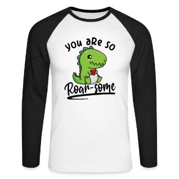 Du bist großartig - Wortspiel Dino Roarsome Spuch - Unisex Baseballshirt langarm - Weiß/Schwarz - Vorne - Nik (191cm)