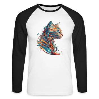 Visage d’un beau chaton comme un chat en couleur - T-shirt baseball manches longues Homme - blanc/noir - Devant - Nik (191cm)