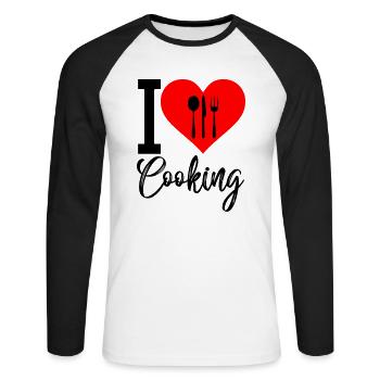 J’adore cuisiner - T-shirt baseball manches longues Homme - blanc/noir - Devant - Nik (191cm)