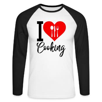 J’adore cuisiner - T-shirt baseball manches longues Homme - blanc/noir - Devant - Nik (191cm)