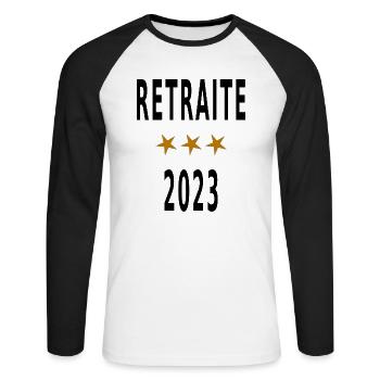 Retraite 2023 - T-shirt baseball manches longues Homme - blanc/noir - Devant - Nik (191cm)