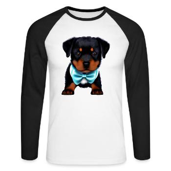 Chiot Rottweiler Chien Rottweiler Puppy Dogs - T-shirt baseball manches longues Homme - blanc/noir - Devant - Nik (191cm)