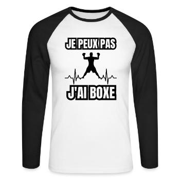 je peux pas j'ai boxe - T-shirt baseball manches longues Homme - blanc/noir - Devant - Nik (191cm)