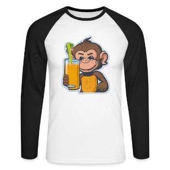 Affe Schimpanse Ape Monkey Comic Cartoon - Unisex Baseballshirt langarm - Weiß/Schwarz - Vorne - Nik (191cm)