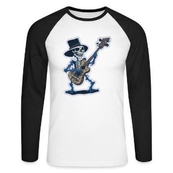 Cooles Skelett mit Gitarre Lustig - Unisex Baseballshirt langarm - Weiß/Schwarz - Vorne - Nik (191cm)