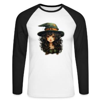 Halloween Witch I Cartoon Style I Witch - Unisex Long Sleeve Baseball T-Shirt - white/black - Front - Nik (191cm)