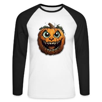 Scary Pumpkin Face I Spooky Halloween - Unisex Baseballshirt langarm - Weiß/Schwarz - Vorne - Nik (191cm)