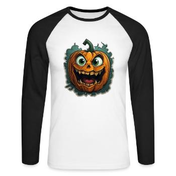 Scary Pumpkin Face I Spooky Halloween - Unisex Baseballshirt langarm - Weiß/Schwarz - Vorne - Nik (191cm)