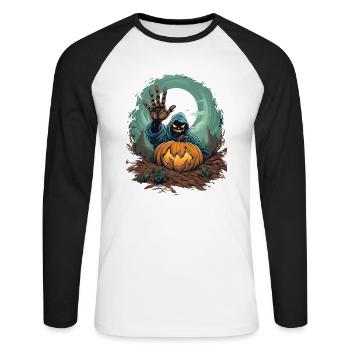 Halloween Emerging Hands Citrouille effrayante - T-shirt baseball manches longues Homme - blanc/noir - Devant - Nik (191cm)