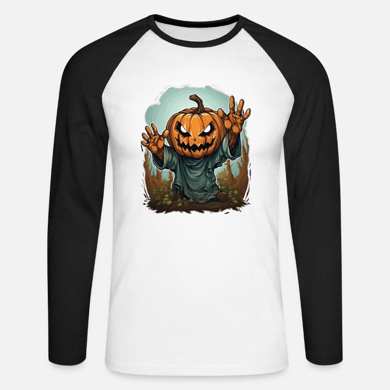 Halloween Emerging Hands Spooky Pumpkin - Unisex Long Sleeve Baseball T-Shirt - white/black