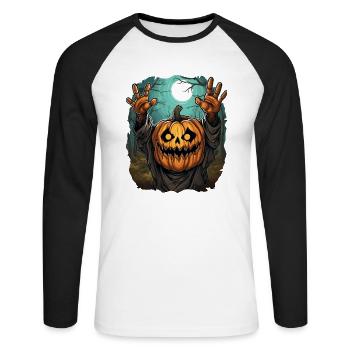 Halloween Emerging Hands Citrouille effrayante - T-shirt baseball manches longues Homme - blanc/noir - Devant - Nik (191cm)