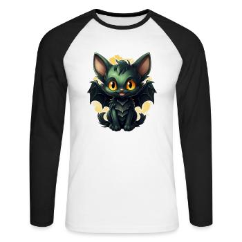 Bat Halloween I Cartoon Cute Bat - Unisex Baseballshirt langarm - Weiß/Schwarz - Vorne - Nik (191cm)