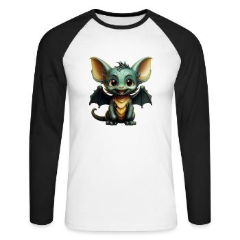 Bat Halloween I Cartoon Cute Bat - Unisex Baseballshirt langarm - Weiß/Schwarz - Vorne - Nik (191cm)