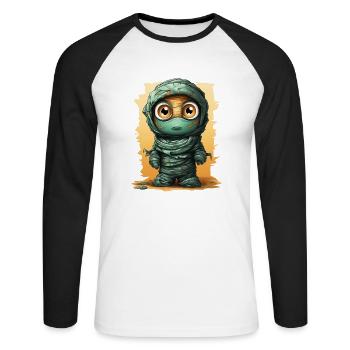 Halloween Spooky Cartoon Mummy - Unisex Baseballshirt langarm - Weiß/Schwarz - Vorne - Nik (191cm)