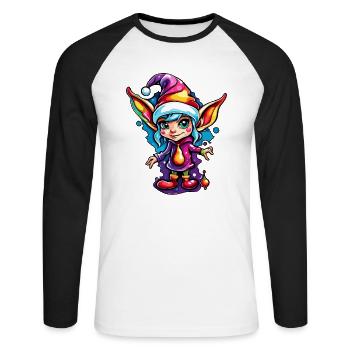 Diablotin / Nain / Fée / Noël / Elfe - T-shirt baseball manches longues Homme - blanc/noir - Devant - Nik (191cm)