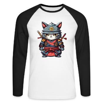 Samurai-Katze #17 - Unisex Baseballshirt langarm - Weiß/Schwarz - Vorne - Nik (191cm)