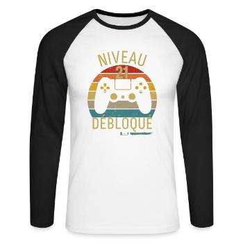 Niveau 21 Débloqué - T-shirt baseball manches longues Homme - blanc/noir - Devant - Nik (191cm)