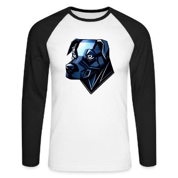 Chien Doberman - Polygones Bleus - T-shirt baseball manches longues Homme - blanc/noir - Devant - Nik (191cm)