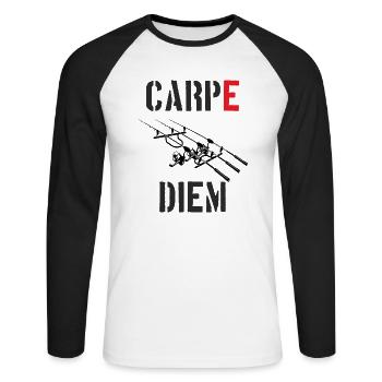 Low Carpe Diem Carphunters Karpfen Karpfenangler - Unisex Baseballshirt langarm - Weiß/Schwarz - Vorne - Nik (191cm)