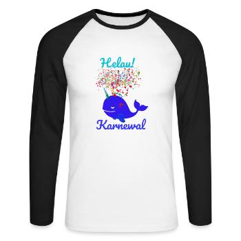 Carnaval, Carnaval, Baleine, Confettis, Helau - T-shirt baseball manches longues Homme - blanc/noir - Devant - Nik (191cm)