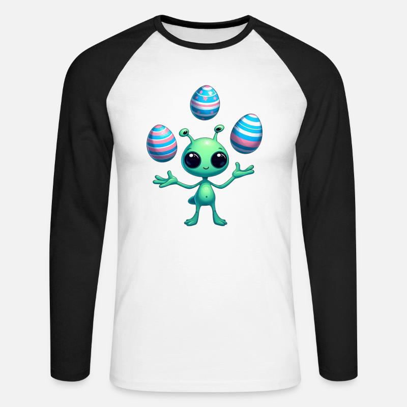 Ostern mit Alien: Eier-Jonglage - Unisex Baseballshirt langarm - Weiß/Schwarz