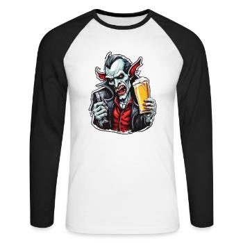 Vampir / Dracula / Blutsauger / Halloween / Mythos - Unisex Baseballshirt langarm - Weiß/Schwarz - Vorne - Nik (191cm)