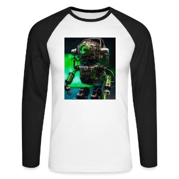 Digitale Kunst eines Roboter-Mikrofons - Unisex Baseballshirt langarm - Weiß/Schwarz - Vorne - Nik (191cm)