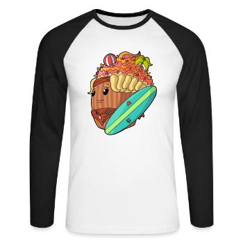 Surf Cupcake - Unisex Baseballshirt langarm - Weiß/Schwarz - Vorne - Nik (191cm)