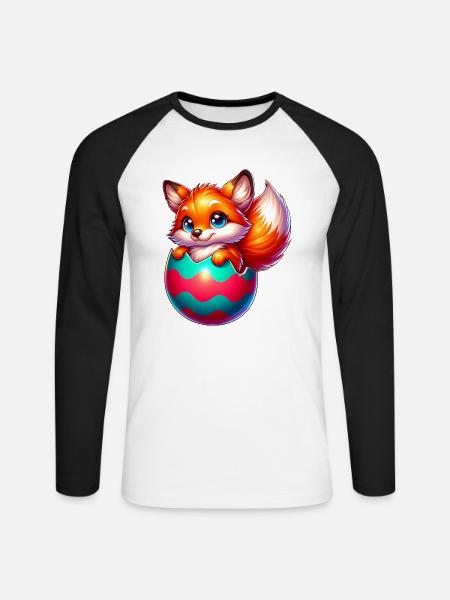 Schlüpfender Rotfuchs aus Osterei - Unisex Baseballshirt langarm - Weiß/Schwarz