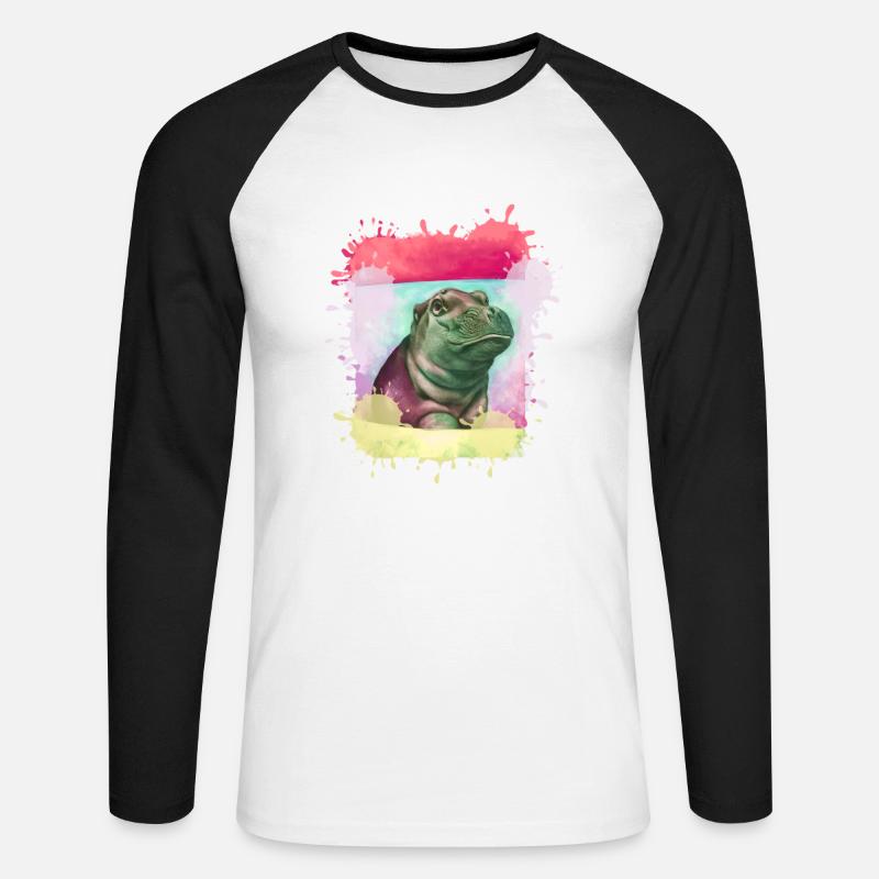 Nilpferd, bunt,Malerei,Baby,Malerei - Unisex Baseballshirt langarm - Weiß/Schwarz