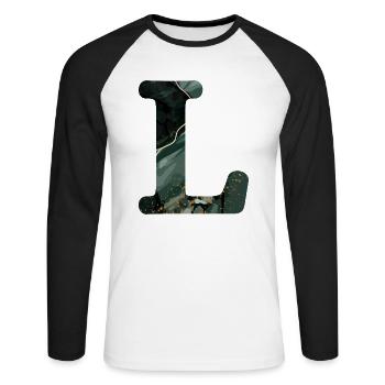 Lettre l marbré vert - T-shirt baseball manches longues Homme - blanc/noir - Devant - Nik (191cm)
