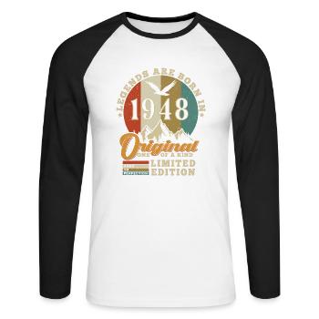Original 1948 Birthday Gift 1948 Authentic - Unisex Long Sleeve Baseball T-Shirt - white/black - Front - Nik (191cm)