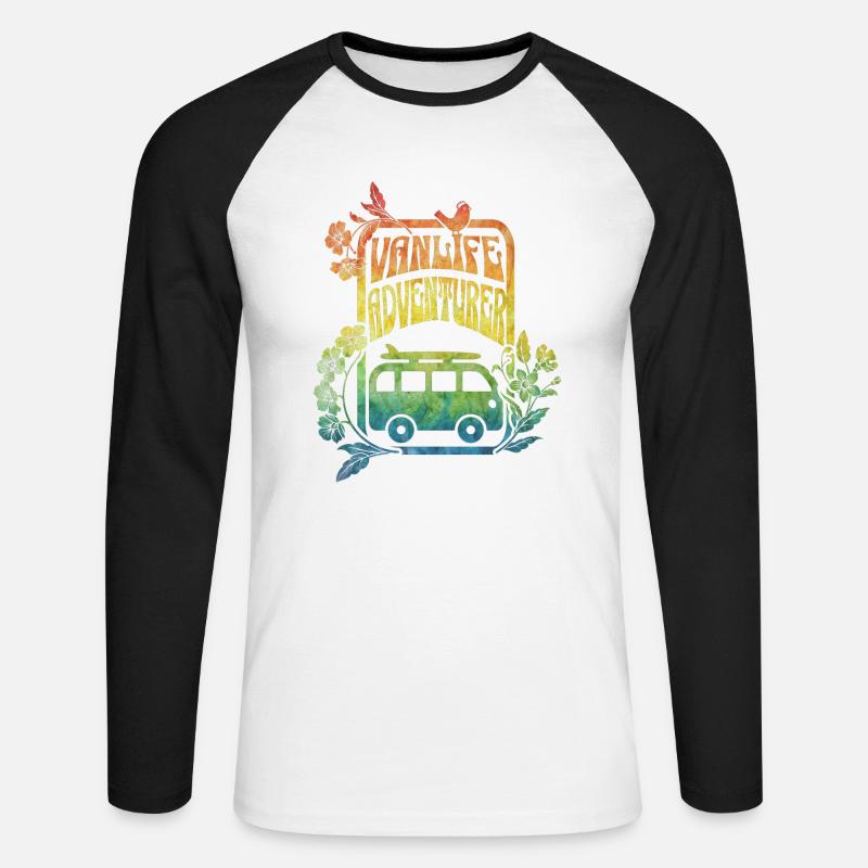 Vanlife - Regenbogenfarbene Blumen - Unisex Baseballshirt langarm - Weiß/Schwarz