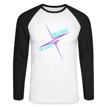 Music is Life Puls Heartbeat Music Fréquence Paroles - T-shirt baseball manches longues Homme - blanc/noir - Devant - Nik (191cm)