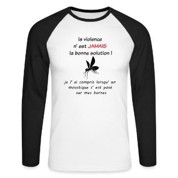cadeau stop violence moustique sur mes burnes paix - T-shirt baseball manches longues Homme - blanc/noir - Devant - Nik (191cm)