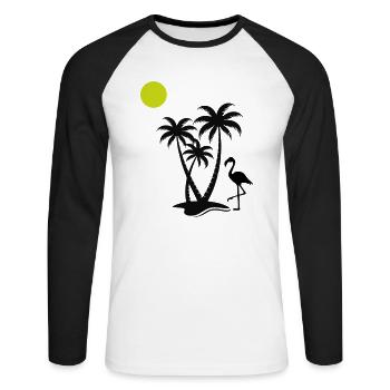 Flamingo Palm Trees - Unisex Long Sleeve Baseball T-Shirt - white/black - Front - Nik (191cm)