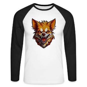 Wild angry pugnacious combative Chihuahua - Unisex Long Sleeve Baseball T-Shirt - white/black - Front - Nik (191cm)