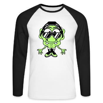 Cool DJ Leprechaun Green Gnome Grandpa Music Party Fun - Unisex Long Sleeve Baseball T-Shirt - white/black - Front - Nik (191cm)