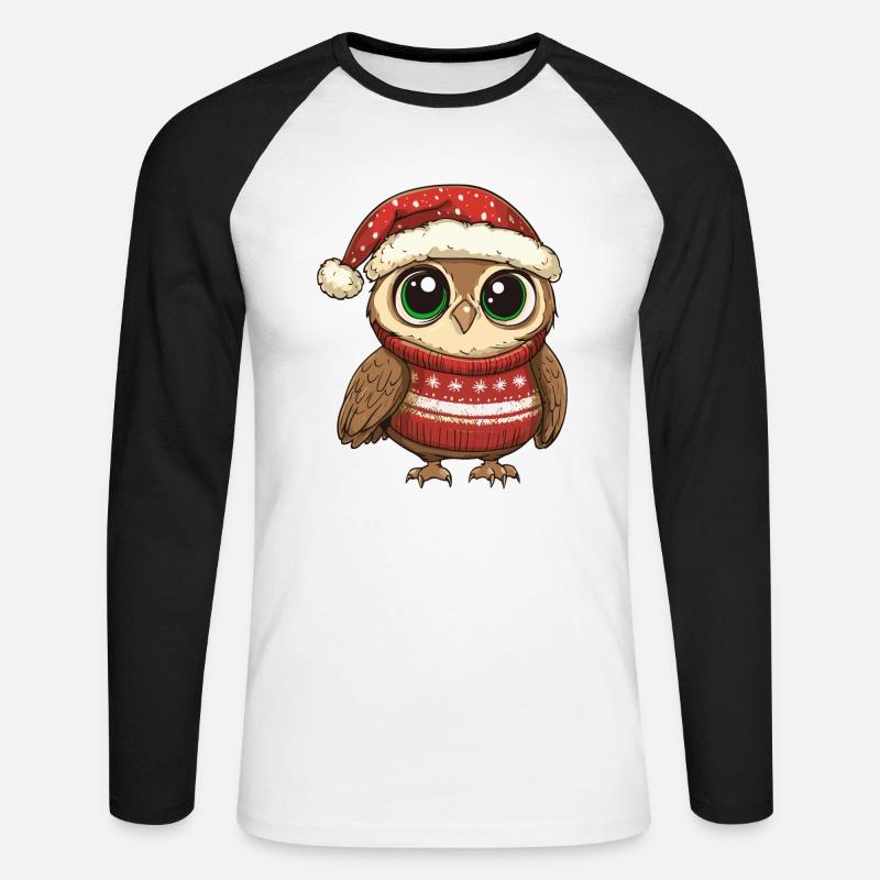 Eule Weihnachten Comic - Unisex Baseballshirt langarm - Weiß/Schwarz