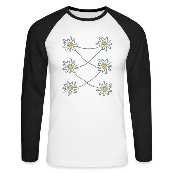 Weiße Alpen Edelweiß Blume Bergblume Berge Wandern - Unisex Baseballshirt langarm - Weiß/Schwarz - Vorne - Nik (191cm)
