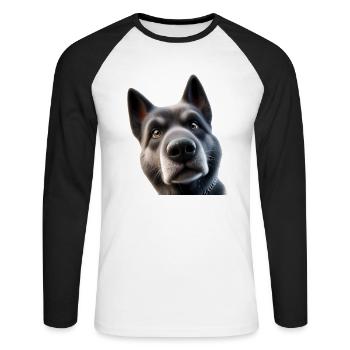 Tête de chien 2 - T-shirt baseball manches longues Homme - blanc/noir - Devant - Nik (191cm)